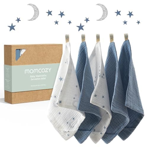 Momcozy Soft & Absorbent Baby Washcloths - 4 Layer Design| Medium Thickness| Premium Cotton for Newborns' Skin-Great for Bathing, Wiping & on-The-go Use, Shower Gift and Essential(5 Pack, 10x10 inch) - Image 1