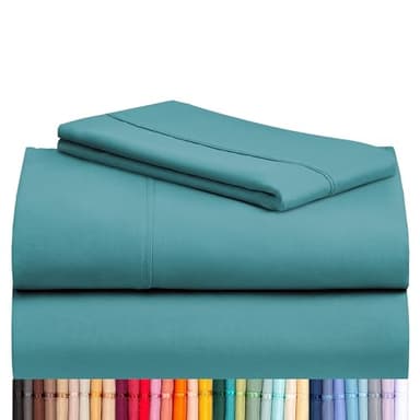 LuxClub Twin XL Sheets - Soft Twin Bed Sheets for Boys and Girls, 3 PC Deep Pockets Wrinkle Free Kids Fitted Sheets Machine Washable Hotel Bedding Silky Soft - Teal Twin XL - Image 1