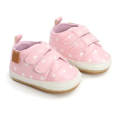 BEIDI Baby Girls Boys Shoes Soft Anti-Slip Sole Newborn First Walkers Star High Top Canvas Denim Unisex Infant Sneaker（F-Pinkheart,0-6 Months - Image 3