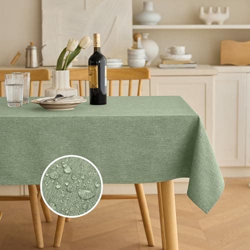 Decorelia Rectangle Linen Farmhouse Tablecloth for 10ft Table, (Oblong, 60 x 144 Inch (12-14 Seats), Sage Green) - Image 1