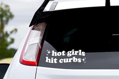 1Pcs Hot Girls Hit Curbs - Trendy Boho Chic Car Mirror Decal & Bumper Sticker Funny Car Accessory for Women High-Quality Vinyl, Perfect Gift for Female Drivers, Hippie Car Decor (8-inch Width, White) - Image 2