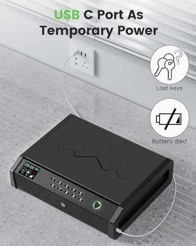 HOLEWOR Gun Safe, Biometric Safes for Pistols with LCD Display of Time Battery, Fingerprint Quick Access Handgun Safe Pistol Bedside, Nightstand, Car, 2 Capacity - Image 4