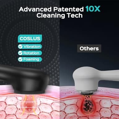 COSLUS Face Scrubber Facial Cleansing Brush: 2 in 1 Spin and Vibration Patented Tech, Silicone Electric Exfoliator Scrubber with Automatic Foaming, Waterproof Face Cleanser Brush for Men and Women - Image 3