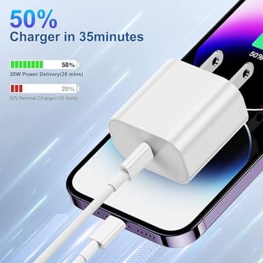 for 10ft iPhone Charger Fast Charging Block, [MFi Certified] Wall Charger Plug and USB C to Lightning Cable Cord Long,Type C Cube Brick Box for Apple iPhone 14 Pro Max/14/13 Pro/12 Mini/12/11/iPad Air - Image 2