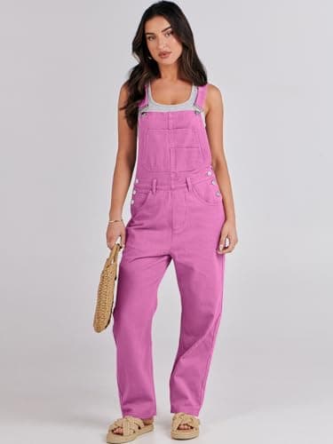 ANRABESS Overalls for Women Loose Fit Denim Overalls Adjustable Strap Jean Jumpsuit Bib Romper 2025 Fall Casual Work Outfits Hot Pink X-Small - Image 7