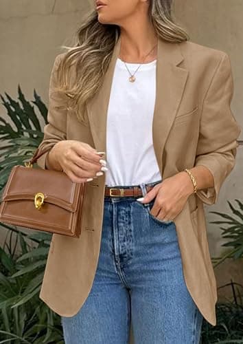 PRETTYGARDEN 2025 Blazers for Women Business Casual Long Sleeve Lapel Open Front Suit Jacket Work Blazer with Pockets (Dark Khaki,Small) - Image 4