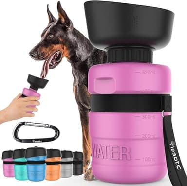 Lesotc Dog Water Bottle, Portable Pet Dispenser with Water Bowl, Leak Proof Pet Travel Squeeze Bottle, Puppy Essentials Dog Stuff Accessories for Outdoor Walking, Hiking, Camping - Image 1