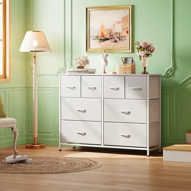 WLIVE Dresser for Bedroom with 8 Drawers, Wide Fabric Dresser for Storage and Organization, Bedroom Dressers, Chest of Drawers for Living Room, Closet, Hallway, White - Image 9