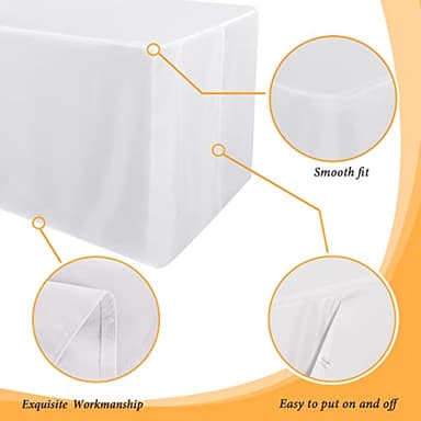 Obstal 4 Pack White Tablecloth Fitted Table Clothes for 6 Foot Rectangle Tables - Water Resistant Washable Fabric Polyester Rectangle Table Cover for Outdoor/Indoor Uses?72L x 30W x 30H Inches, White? - Image 4