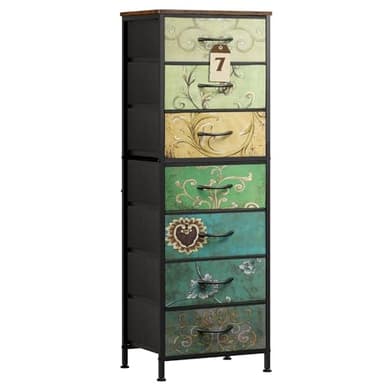 WLIVE Tall Dresser for Bedroom, 7 Drawer Dressers & Chests of Drawers, Fabric Dresser for Closet, Living Room, Night Stand with Metal Frame, Storage Tower with Fabric Bins, Wood Top, Floral Painted - Image 1