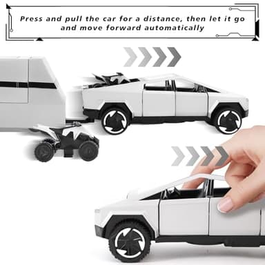 Miortior Truck Toy, Car Toy with RV, Motorcycle Cybertquad and Truck, 1/32 Alloy Diecast Pickup Trailer Model Kit with Light and Sound, for Kids Aged 6 and Up - Silver - Image 4