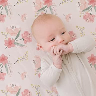 BROLEX Baby Fitted Crib Sheets: Kid Crib Sheets - Set of 2 for Toddler Standard Size Crib Mattress for Boys and Girls - Jersey Knit Crib Bed Sheets Pink Blossom - Image 4