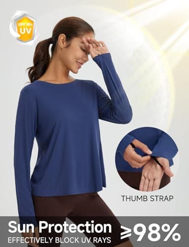 baleaf Women's Long Sleeve Workout Tops Athletic Shirts Split Back Running Gym Quick Dry Sun Protection UPF 50+ Navy Blue M - Image 4