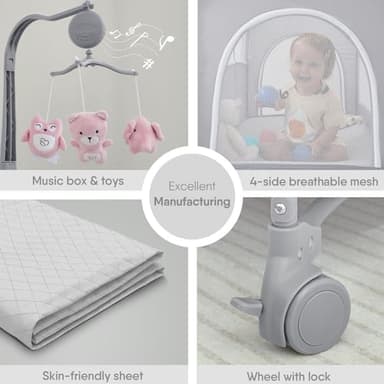 ADOVEL Baby Bassinet Bedside Crib, Pack and Play with Mattress, Diaper Changer and Playards from Newborn to Toddles, Pink - Image 5