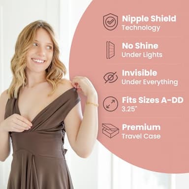 Nipple Covers For Women-Sticky Bra Alternative, Dermatologist Approved, Reusable Silicone Pasties, Breast Petals A-DD For Strapless & Backless Wear Nude - Image 5