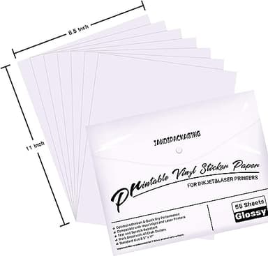 JANDJPACKAGING Premium Printable Vinyl Sticker Paper - for Inkjet and Laser Printer - 55 Pack Glossy White Waterproof Inkjet Printable Vinyl - Dries Quickly and Holds Ink Beautifully - Image 6