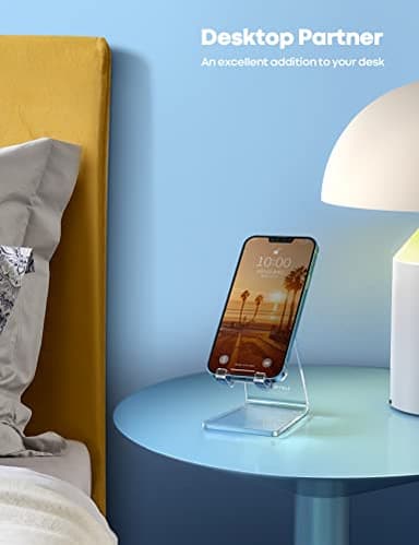Lamicall Cell Phone Stand, Desk Accessories - Clear Office Cell Phone Holder, Acrylic Phone Stand, Desktop, Acrylic Office Desk Accessories, Office Decor, Suitable for iPhone, 4-8'' Phone - Image 4