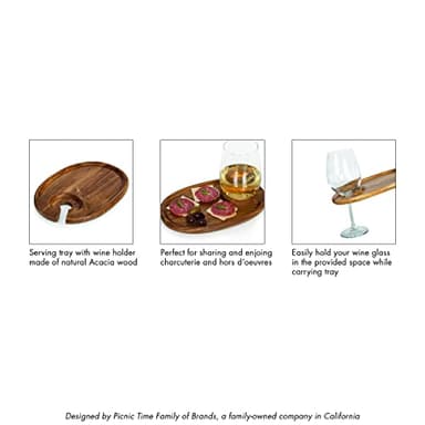 PICNIC TIME TOSCANA -Wine Appetizer Plates, Cocktail Plate with Glass Holder, Cheese Board with Wine Holder, (Acacia Wood), 9 x 6, Set of 4 - Image 10