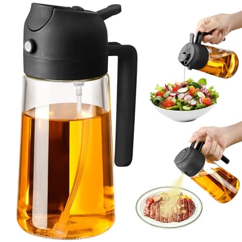 SWEET VIEW Olive Oil Sprayer for Cooking, 470ml 2 In 1 Glass Oil Dispenser/Pour Bottle, Kitchen Accessories, Kitchen Gadgets for Air Fryer, Salad, BBQ (Black) - Image 1