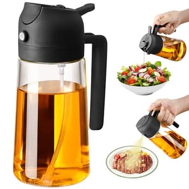 SWEET VIEW Olive Oil Sprayer for Cooking, 470ml 2 In 1 Glass Oil Dispenser/Pour Bottle, Kitchen Accessories, Kitchen Gadgets for Air Fryer, Salad, BBQ (Black) - Image 1