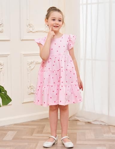 Kids Girl's Dresses Clothes Summer Spring Valentines Day Outfits Cotton Midi Ruffle Tank Sleeveless Sundress Clothing with Pockets Pink Hearts Size 12-13 Years - Image 4