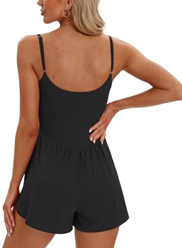 Beaully Women's Summer One Piece Sleeveless Rompers Spaghetti Strap Double Lined Shorts Overalls Jumpsuit 6110 Black M - Image 2