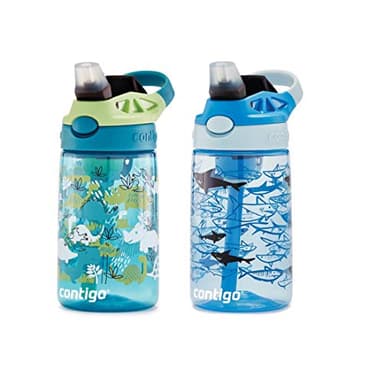 Contigo Aubrey Kids Water Bottle, 2-Pack, 14oz, Dinos & Sharks, Spill-Proof Lid, Dishwasher Safe, Blue & Green - Image 4