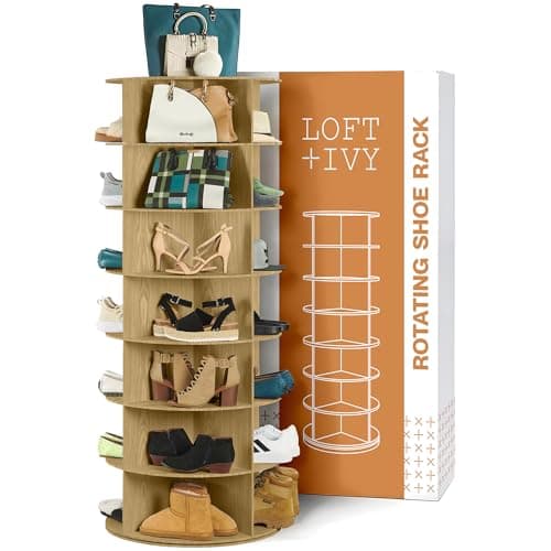 LOFT + IVY 7 Tier Rotating Shoe Rack Tower – 360° Spinning Storage Organizer, Modern Round Shoe Carousel for Closet, Entryway, Bedroom – Space Saving Rotating Lazy Susan Storage Tower - Image 1