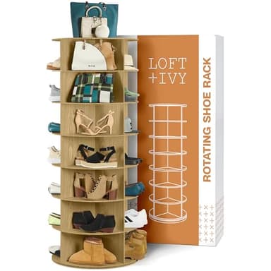 LOFT + IVY 7 Tier Rotating Shoe Rack Tower – 360° Spinning Storage Organizer, Modern Round Shoe Carousel for Closet, Entryway, Bedroom – Space Saving Rotating Lazy Susan Storage Tower - Image 1