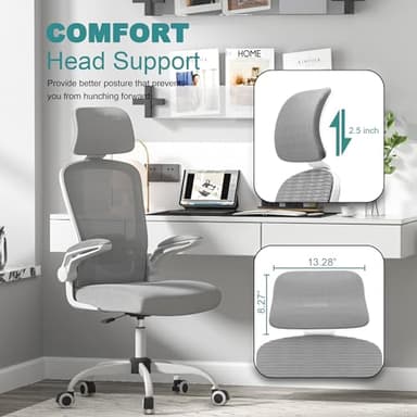 Mimoglad Office Chair, High Back Ergonomic Desk Chair with Adjustable Lumbar Support and Headrest, Swivel Task Chair with flip-up Armrests for Guitar Playing - Image 5