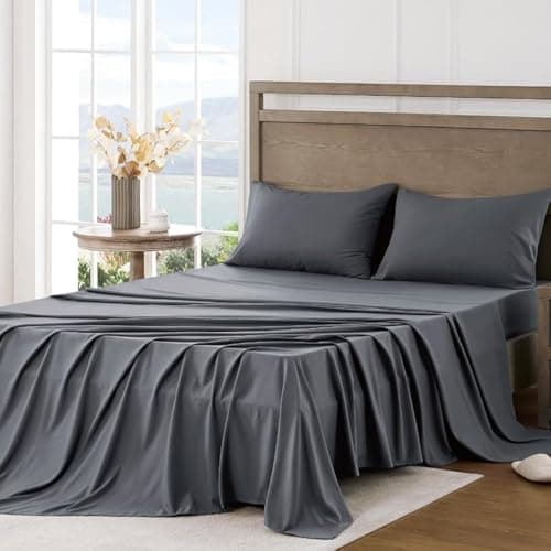 FreshCulture Queen Sheet Set - Ultra Soft Sheets for Queen Size Bed - Brushed Microfiber - Deep Pockets - Easy Care - Cooling & Breathable - 4 Pieces Hotel Luxury Queen Bed Sheets (Dark Grey) - Image 1