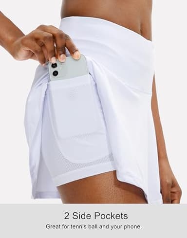 SANTINY Pleated Tennis Skirt for Women with 4 Pockets Women's High Waisted Athletic Golf Skorts Skirts for Running Casual (White_M) - Image 3