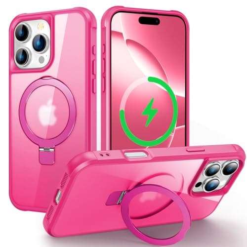 CHAOFEnG Magnetic Compatible with iPhone 16 Pro Case with Stand [Military Grade Drop Tested][Compatible with Magnet] Ring Translucent Slim Hard Back Soft Edge, Rose Red - Image 1