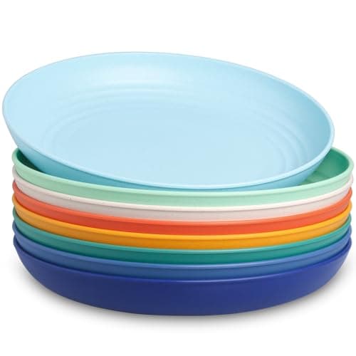 GENLGE 10-inch Wheat Straw Reusable Dinner Plates Set of 8, Microwave Dishwasher Safe, BPA Free, Unbreakable, Multicolor - Image 1