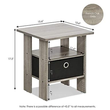 Furinno Andrey Set of 2 End Table / Side Table / Night Stand / Bedside Table with Bin Drawer, French Oak Grey - Image 3