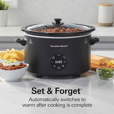 Hamilton Beach 6 Quart Set & Forget Programmable Slow Cooker with Defrost Function, Flexible Programming, Adjustable Countdown Timer, Large Dishwasher Safe Stoneware Crock and Glass Lid, Black (33765) - Image 6