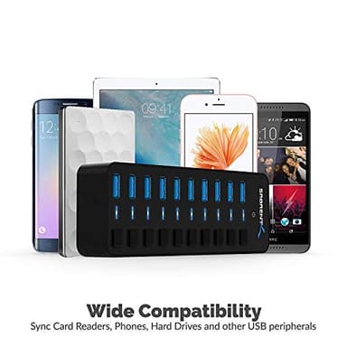 SABRENT 10-Port 60W USB 3.0 Hub with Individual Power Switches and LEDs, Includes 60W 12V/5A Power Adapter (HB-BU10) - Image 4