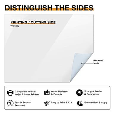 HTVRONT Printable Vinyl for Inkjet Printer & Laser Printer - 40 Pcs Glossy White Waterproof Printable Vinyl Sticker Paper, 8.5"x11" - Image 5