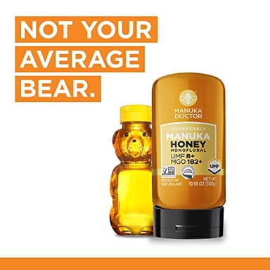 MANUKA DOCTOR - Manuka Honey SQUEEZY MGO 182+ / UMF8 DUAL RATED Monofloral, 100% Pure New Zealand Honey. Certified. Guaranteed. RAW. Non-GMO (10.58 oz) - Image 4