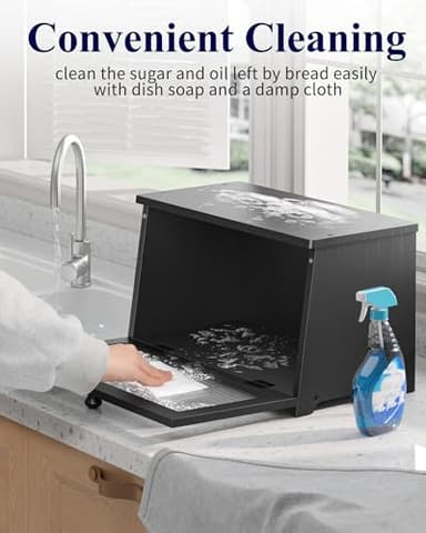 Kitsure Bread Box - Wooden Bread Box for Kitchen Countertop, Large Capacity Kitchen Countertop Organizer, Stylish Bread Storage with Window, Multi-functional Container, Black, 15.0"x8.3"x9.1" (1T) - Image 6