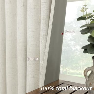 KOUFALL Linen Black Out Curtains 96 Inch Long,Light Blocking Cream Complete 100% Blackout Curtain Drapes for Living Room 2 Panel Set - Image 6