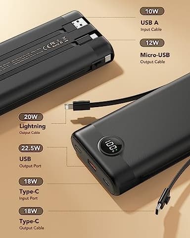 Power Bank 30000mAh, VEEKTOMX 22.5W Fast Charging Portable Charger built in cables, USB C Battery Pack, External Travel Battery Bank Compatible with iPhone, Samsung, Android Devices for Travel(1 Pack) - Image 2