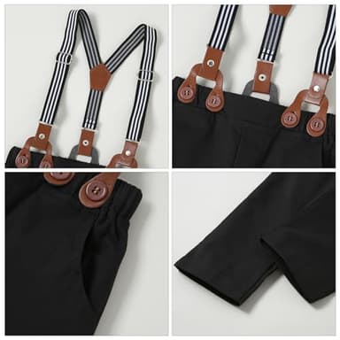 ZOEREA Toddler Baby Boy Suit Clothes Gentleman Wedding Outfits Long Sleeve Dress Shirt + Suspender Pants + Bowtie Black 12-18 Months - Image 4