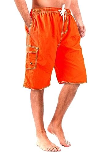 Srnede Mens Swim Trunks Swimming Trunks Swim Shorts Quick Dry 11 Inch with Mesh Lining Funny Swimwear Bathing Suits Neon Orange - Image 1