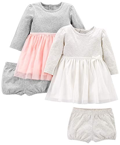 Simple Joys by Carter's Girls' 2-Pack Long-Sleeve Dress Set with Bloomers, Pink/Grey, 24 Months - Image 1