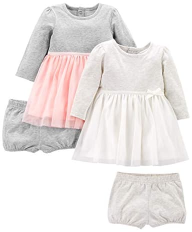 Simple Joys by Carter's Girls' 2-Pack Long-Sleeve Dress Set with Bloomers, Pink/Grey, 24 Months - Image 1