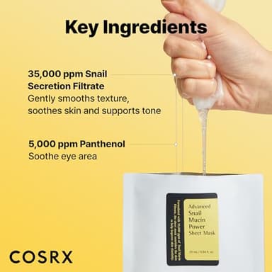 COSRX Snail Mucin Sheet Mask 10 EA with Snail Mucin Serum, Self Care, Face Masks for Dry, Sensitive Skin, Not Tested on Animals, No Parabens, No Sulfates, Korean Skin Care - Image 3