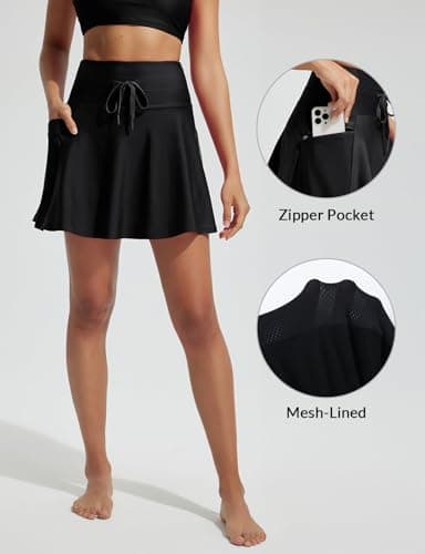 baleaf Women's Swim Skirt with Boxer Liner High Waisted Tummy Control Modest Tankini Swimsuits 2025 Zipper Pocket Skorts Bathing Suit Flowy Swimming Bottoms Black L - Image 2