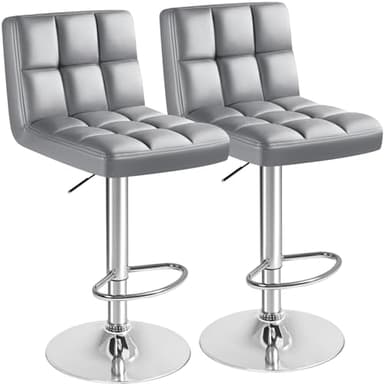 Furmax Bar Stools Modern Pu Leather Swivel Adjustable Hydraulic Bar Stool Square Counter Height Stool Set of 2 (Light Gray) - Image 1