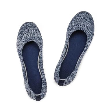 Frank Mully Women’s Knit Ballet Flat Round Toe Slip On Flats Shoes Classic Low Wedge Ballerina Walking Flats Shoes, Blue Print, 8.5 - Image 1